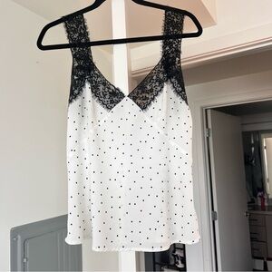 Elegant Black and White Lace Trim Polka Dot Top